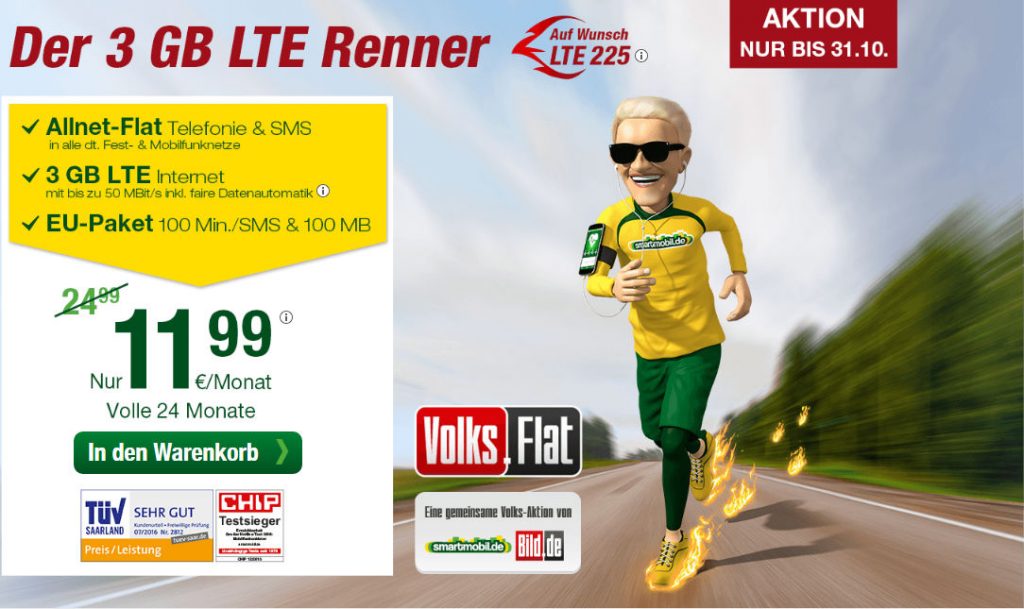 Der 3GB LTE Renner: Volks-Flat von Smartmobil und Bild.de mit Allnet Flat für 11,99 Euro pro Monat