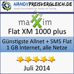 Günstigste Allnet + SMS Flat + 1 GB Internet über alle Netze: maXXim Flat XM 1000 plus